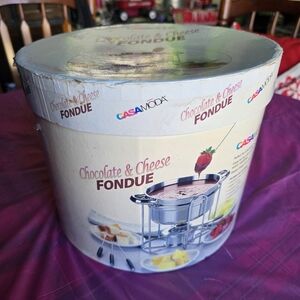 Casa Moda Chocolate & Cheese Fondue Complete 12-Piece Set, Stainless Steel, New